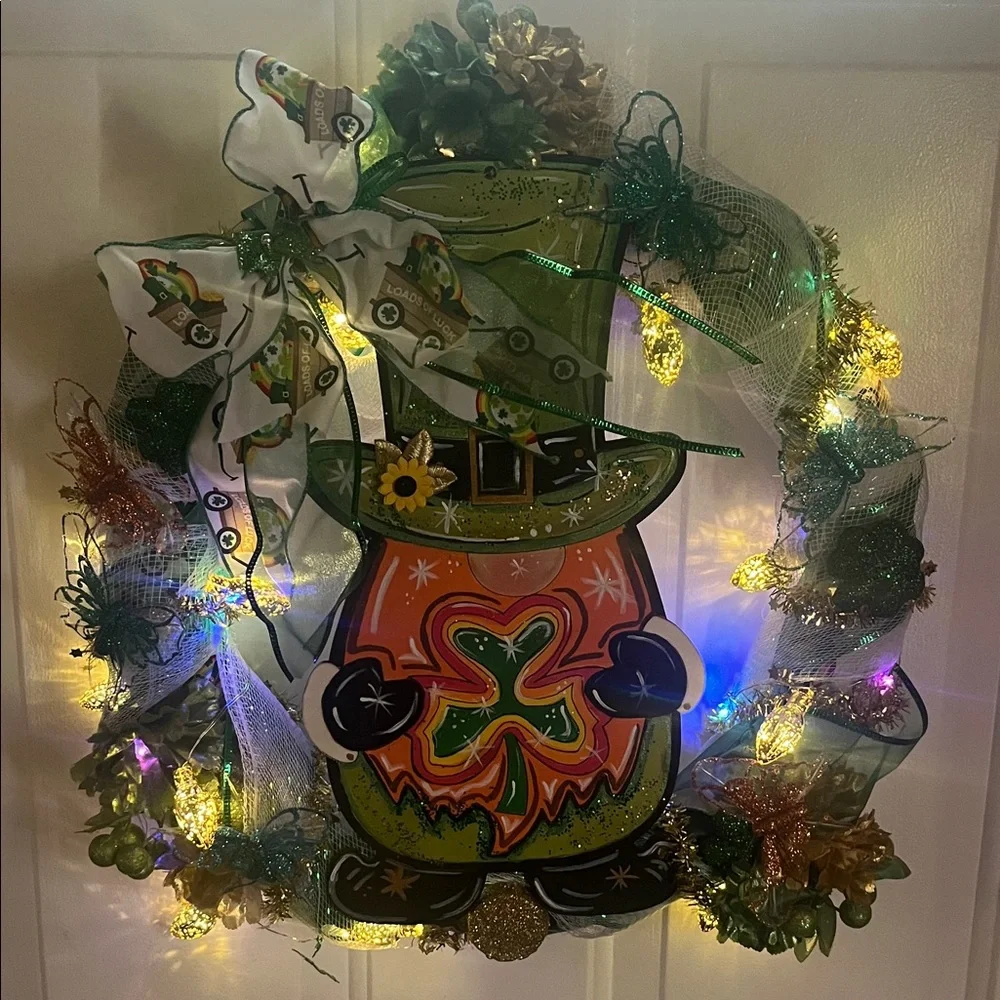 Festive St. Patrick's Day Wreath with Lights
